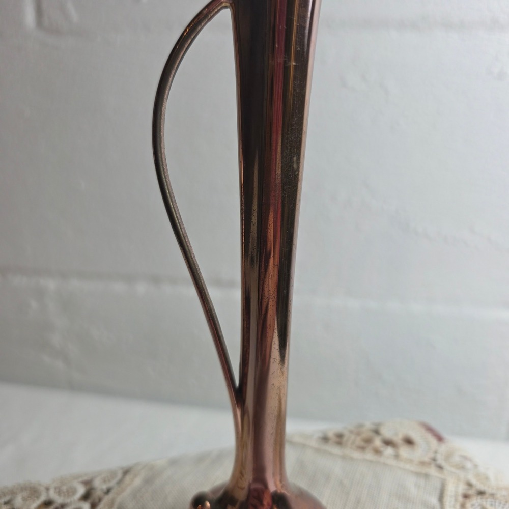 Vintage Copper Color Bud Vase Mid Century Modern Sleek Handle Heavy - Picture 3 of 9